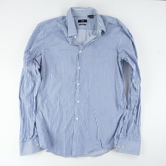 Hugo Boss Sharp Fit Dress Shirt Mens 16.5 36/37 Striped blue Long Sleeve Button - Picture 1 of 5